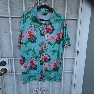 Bad Birdie men XXL Blue & Pink golf Polo Shirt Hawaiian Vibrant Floral Design